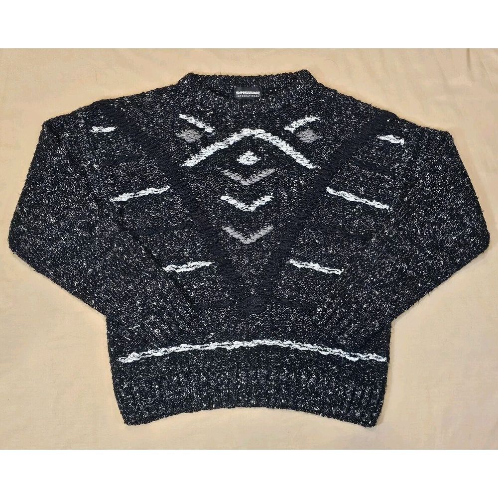 Vintage Mens Expressions Sweater Lg‎ 90's Black White Schitt's Creek David Large